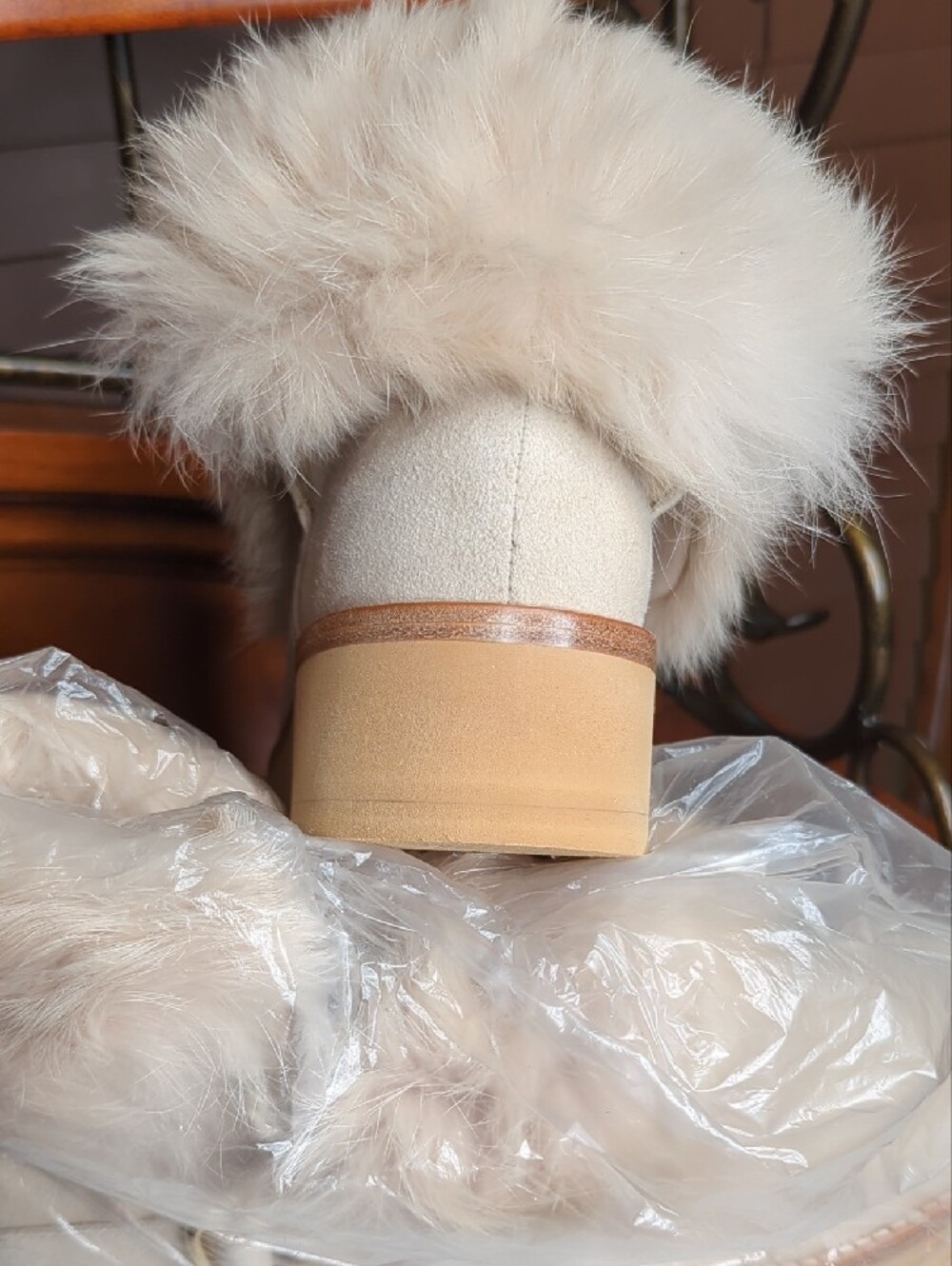 Rachel Zoe Cream Genuine Rabbit Fur Cuff Winter Boots - Picture 5 of 17
